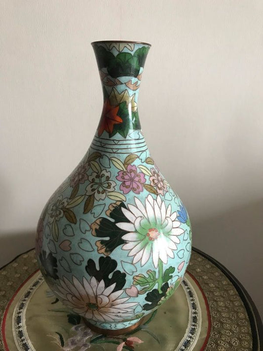 Cloisonne vase signe bronze émaux japonais chinois asiatique