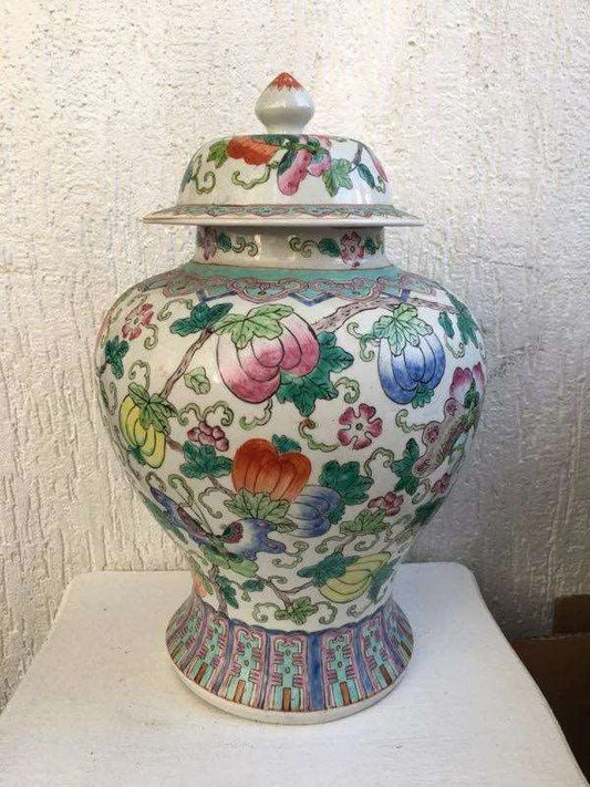 Pot couvert chinois de forme balustre en céramique 38 cm | kamdou